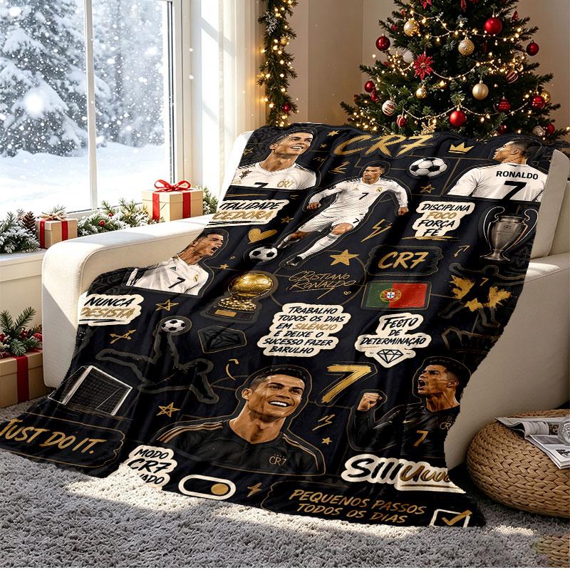 Cristiano Ronaldo Pattern Blanket for Home Decoration, Bed, Sofa, Car Travel, Camping, Suitable for All Seasons, Birthday Christmas Gift