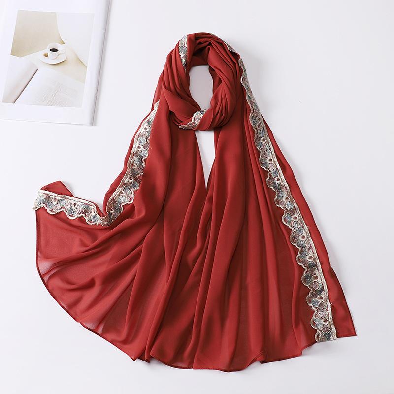 Women Hijabs Muslim Lace Decoration Pearl Chiffon Head Scarf Lady Fashion Scarf Wole America  Headscarf