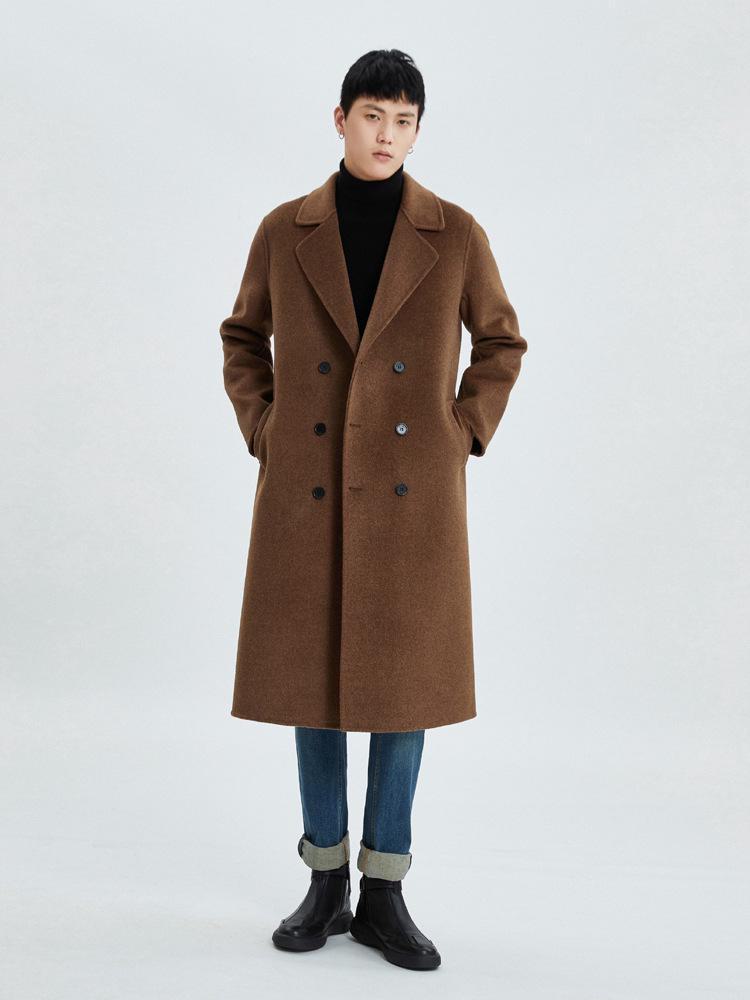 

Мужской двубортный кашемировый тренчкот выше колена - зимний шерстяной костюм в корейском стиле XL коричневый