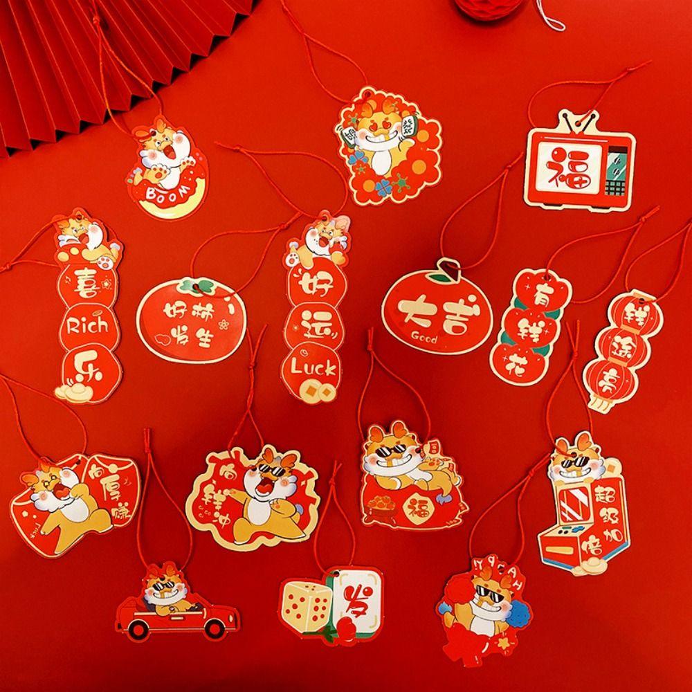 16Pcs Red Potted Plants Bonsai Pendants  Spring Festival