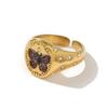 Acciaio al Titanio Moda Luce Lusso Sigillo Dipinto Anello Statement Farfalla Amore Coniglio Fiore Design Personalità Senso del Design Oro 18K