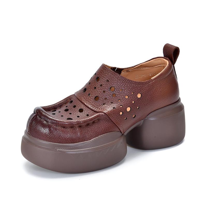 

Johnature сандалии на толстой подошве в стиле ретро, ​​универсальные женские туфли на платформе из натуральной кожи на высоком каблуке 37 коричневый