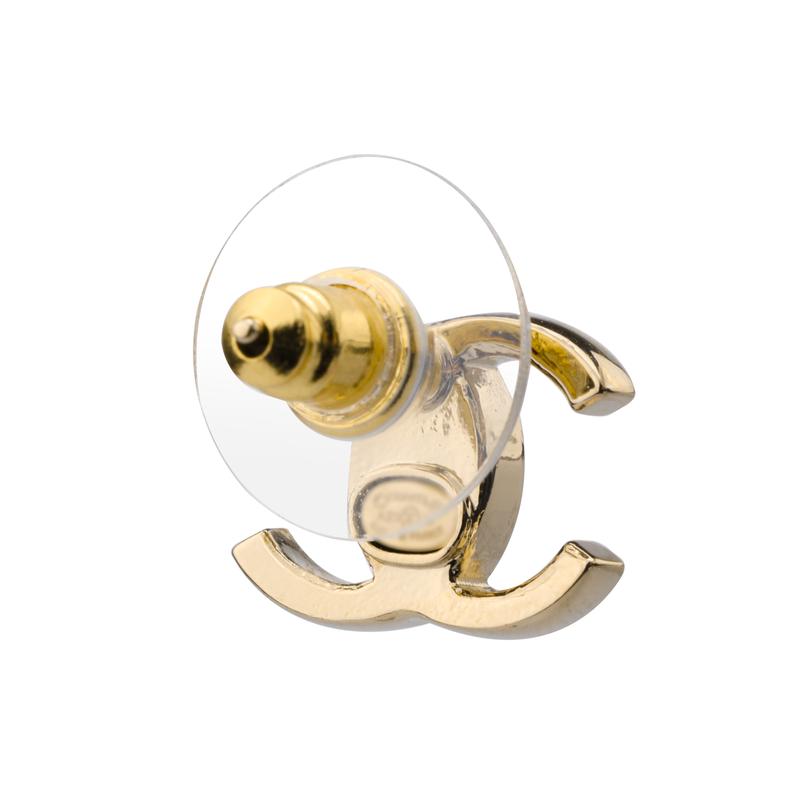 CHANEL Double C Diamond Earrings Women's Small Gold