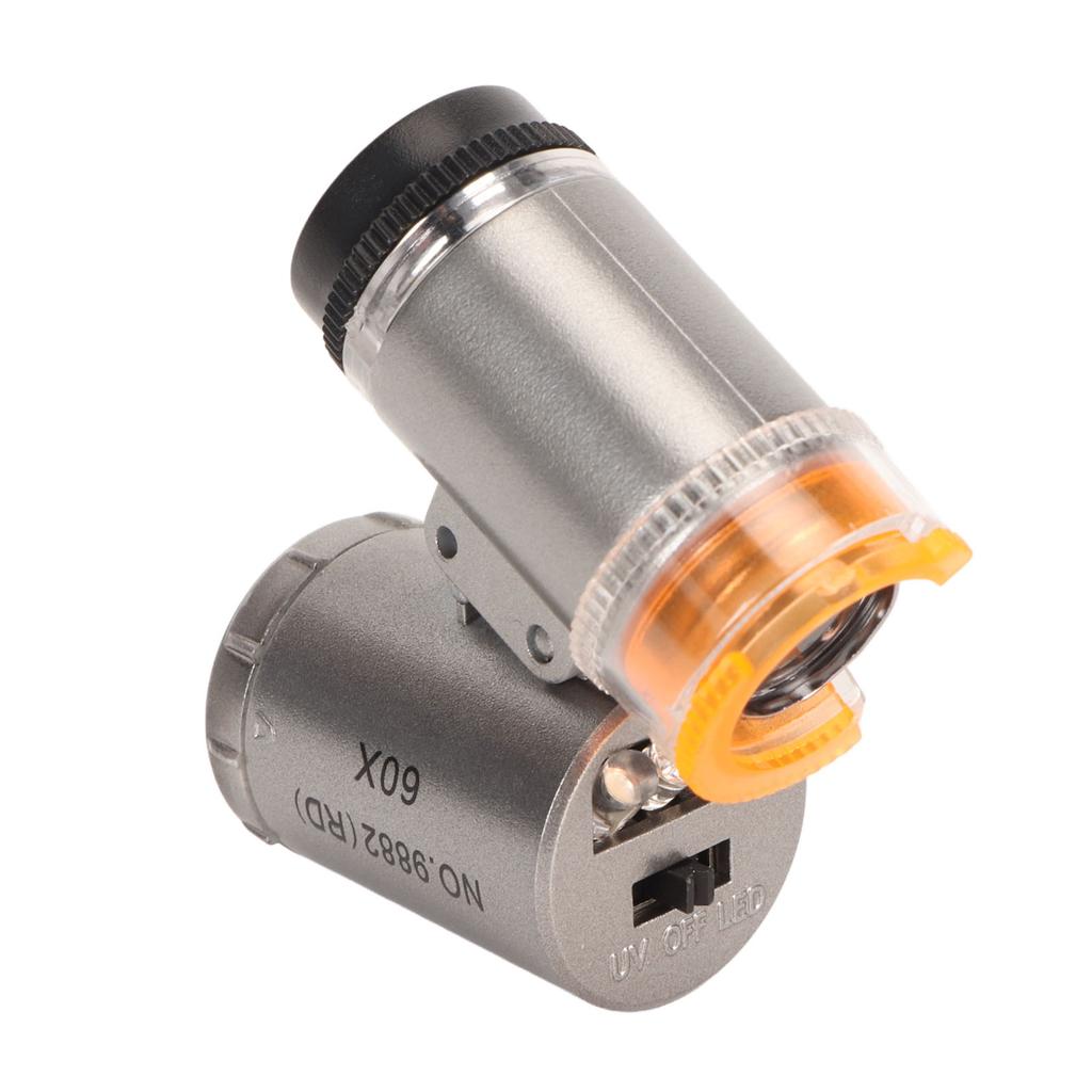60X Mini Pocket Microscope Magnifier with LED Light Adjustable Portable Magnifying Glass UV Currency Detector for