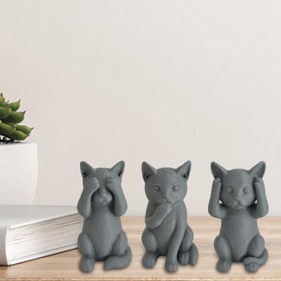 Figurka Kota Drukowana w 3D Kocięta Słyszę Mówię Widzę Zło Statuetka Miniaturowa Ozdoba Kota Prezent dla Miłośnika Kotów do Dekoracji Biurka Półki Gabloty