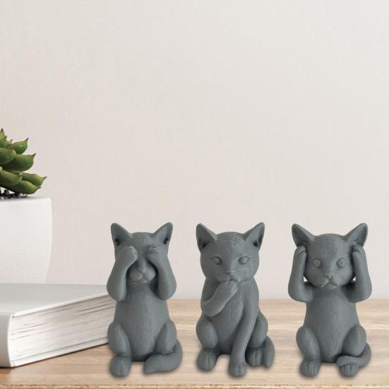 3D Printed Cat Figurine Kittens Hear Speak See No Evil Statue Miniature Cat Ornament Cat Lover Gift for Desk Shelf Cabinet Decoration
