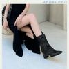 High Boots for Women High Heels Square Toe Suede Knee High Designer Shoes 2025 Fashion Winter Pumps Chunky Chelsea