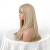 European and American Women's Long Straight Blonde Wig, Golden Gradient Straight Bangs High-Temperature Fiber Hairpiece