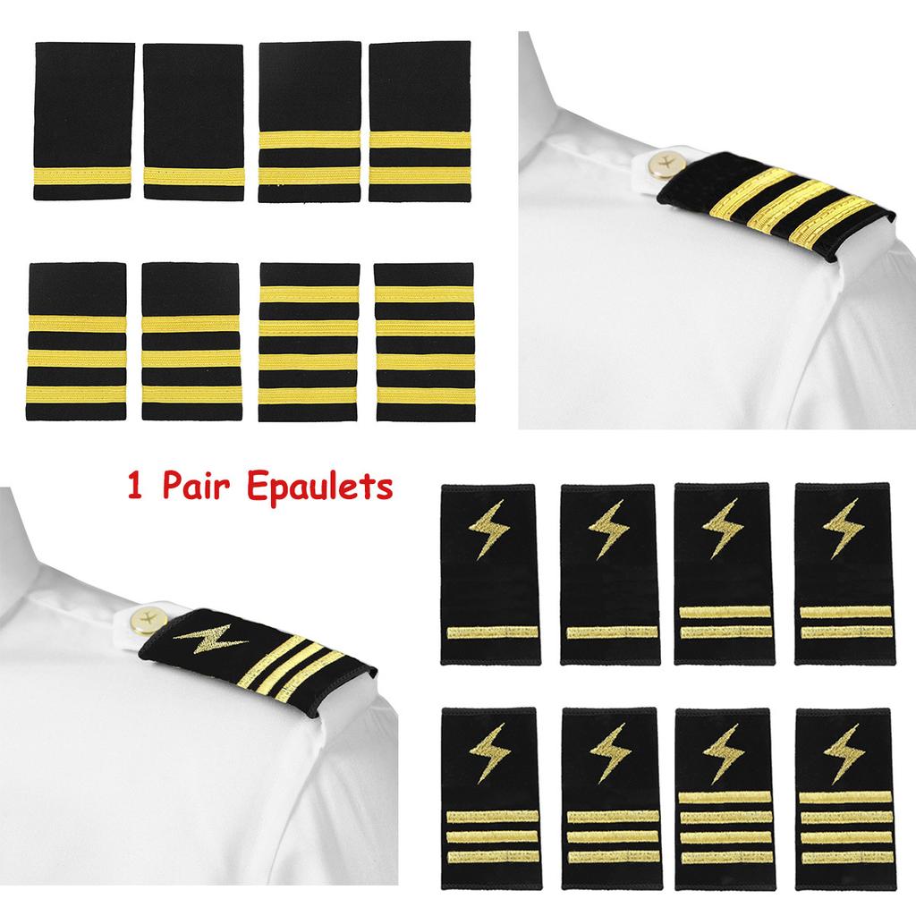 Professional Airline Pilot Uniform Epaulets 1 Pair with 1/2/3/4 Bar and Gold/Silver Nylon Stripes