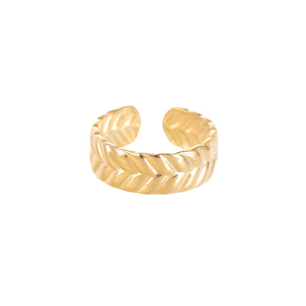 Fashion stainless steel leaf ring French retro opening adjustable ring light luxury finger ring