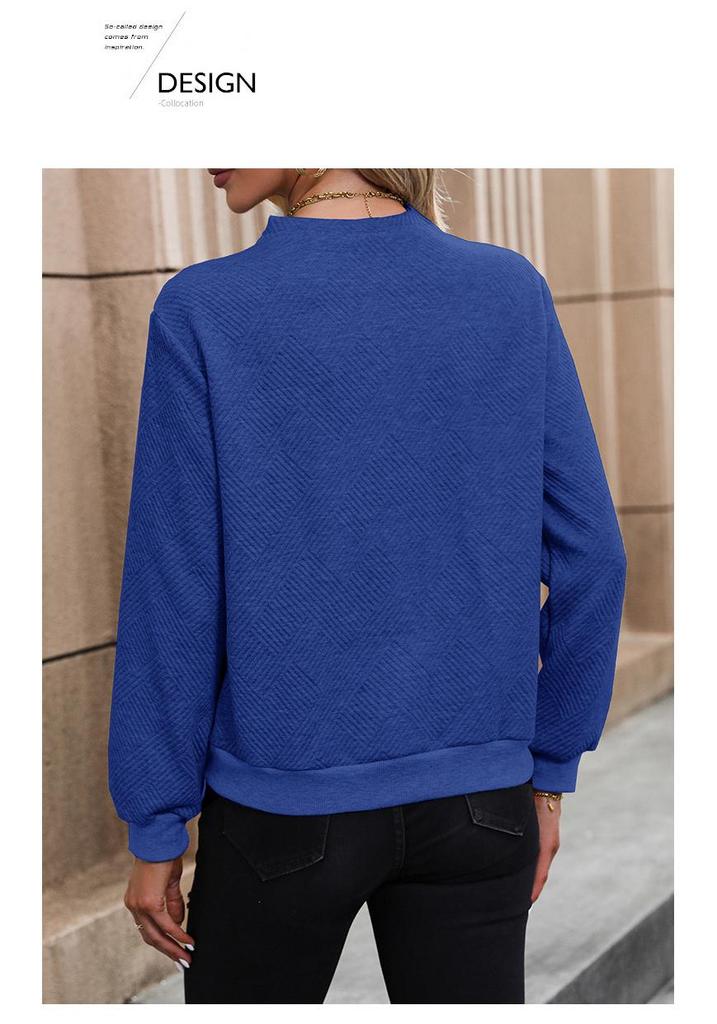 2026 Autumn Casual V-Neck Long Sleeve Jacquard Solid Color Women's Hoodie