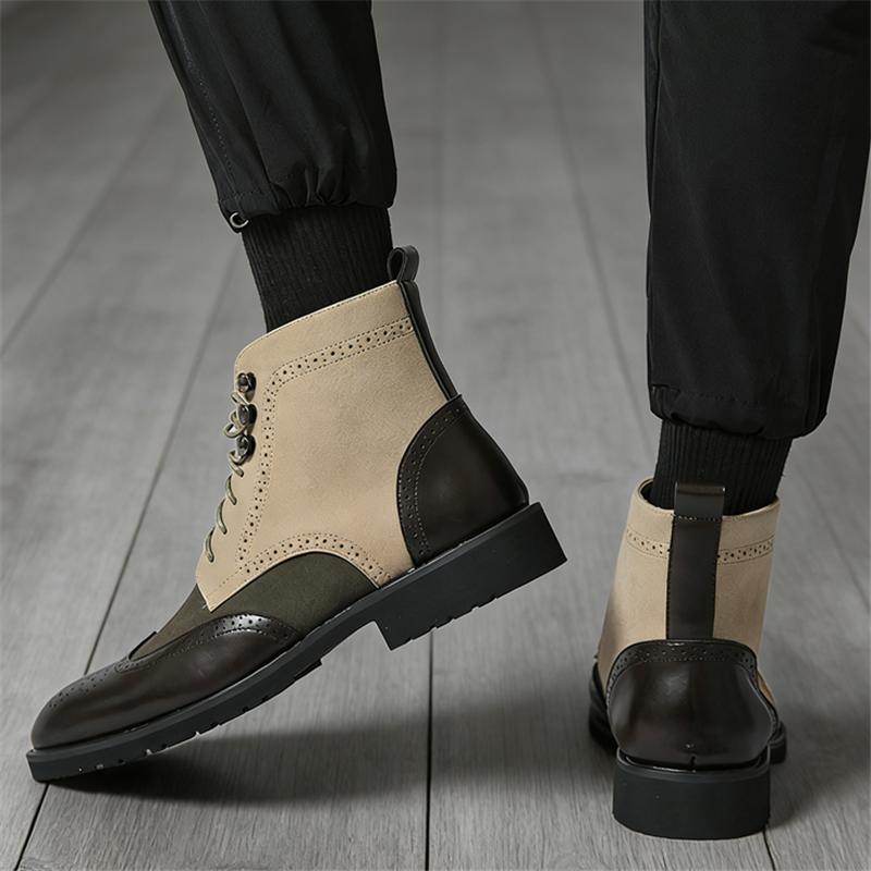 Winter Designer New Men Pointed Mix Colors Patchwork Brogues Ankle Boots Male Casual Luxury Brand High-top Shoes Zapatos Hombre