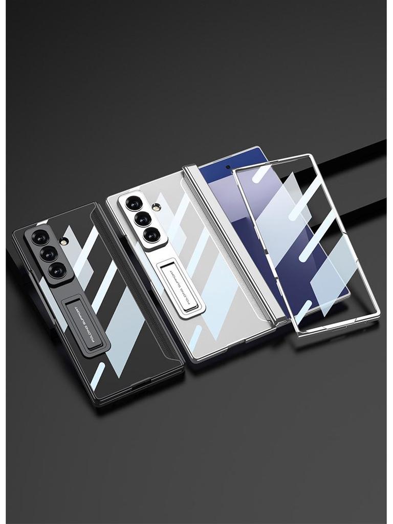 Samsung Z Fold7 Luxury Transparent Electroplated Case with Hinge Bracket & Film