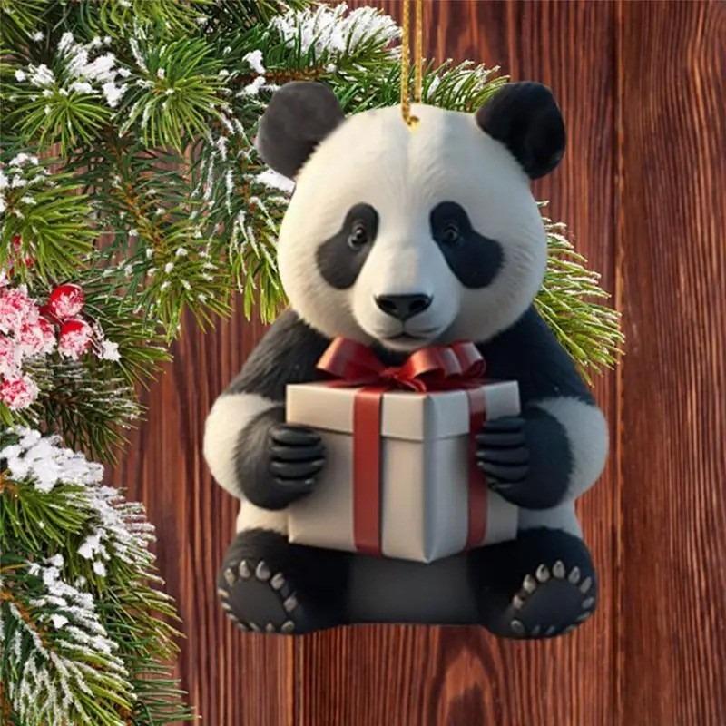 Nieuwe Kerst Panda Hanger Kerstboom Acryl Cartoon Panda Huisdecoratie Auto Decoratie