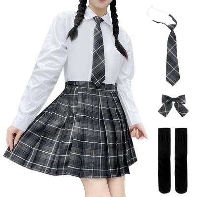 High School Girl Uniform Set with 42cm and Perfect for Amusement and Cultural Festivals [HTPARY] 5-Piece Skirt, Shirt, Tie, Ribbon, Halloween,