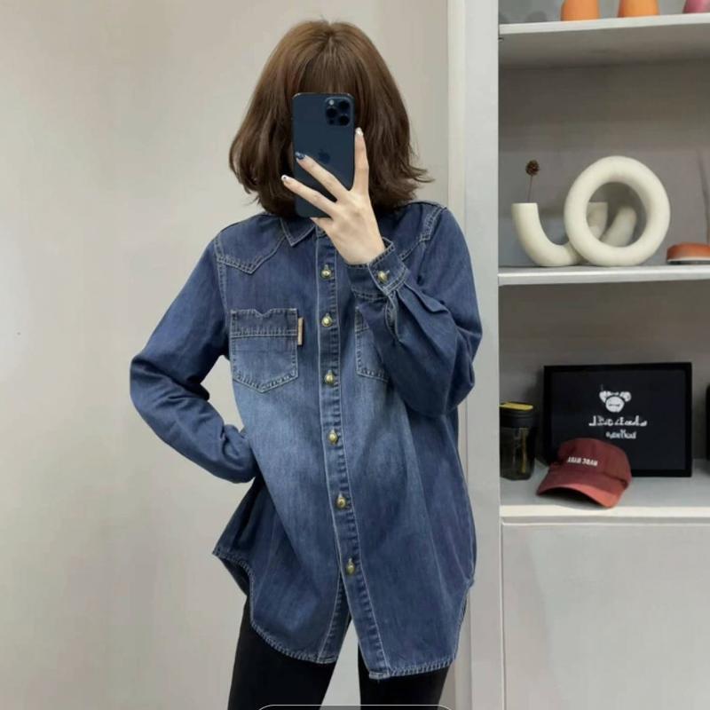 Women's Autumn Loose Denim Shirt Jacket - Casual Layered Cardigan Style