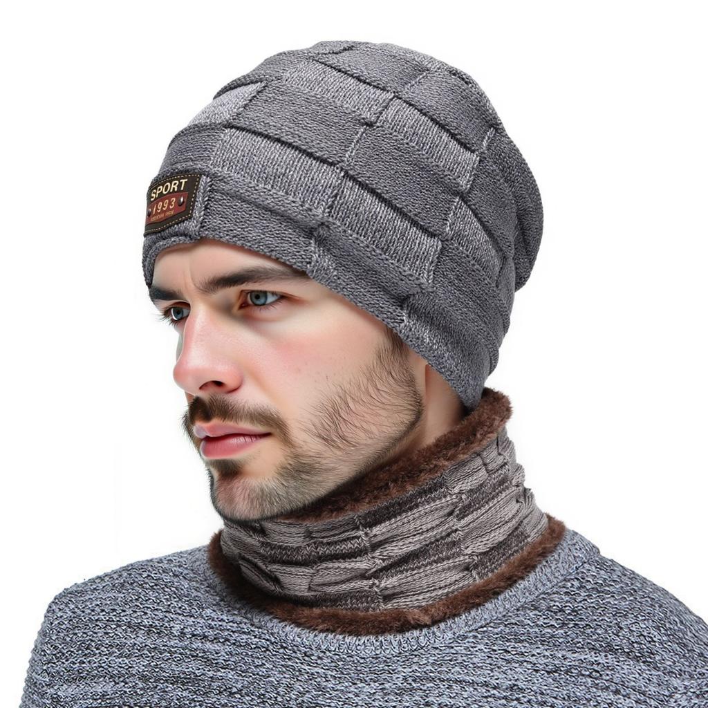 Fashion pullover scarf knitted velvet two-piece scarf men's winter neck protection cold hat classic hat