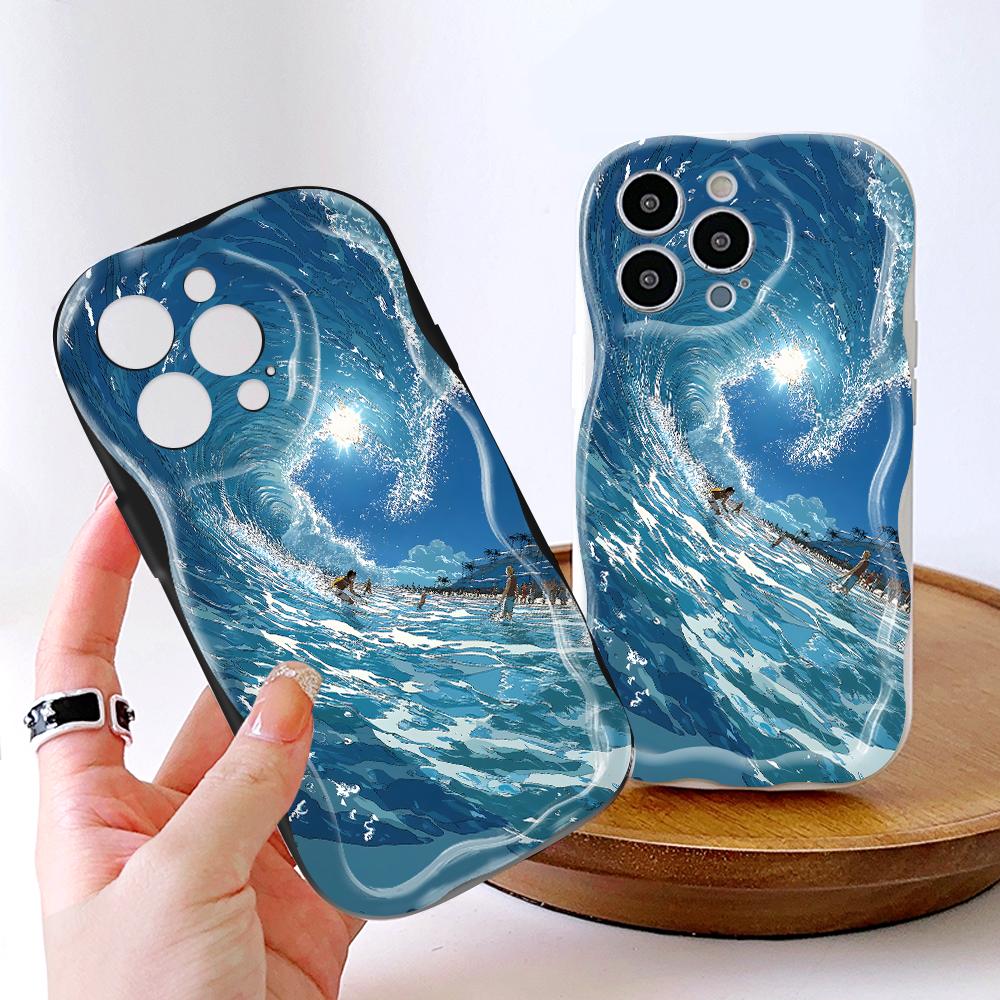 Cartoon Pattern Cream Texture Casing Wavy Edge Soft Silicone Cover Phone Case for IPhone Samsung Huawei Honor Xiaomi Redmi Infinix Tecno