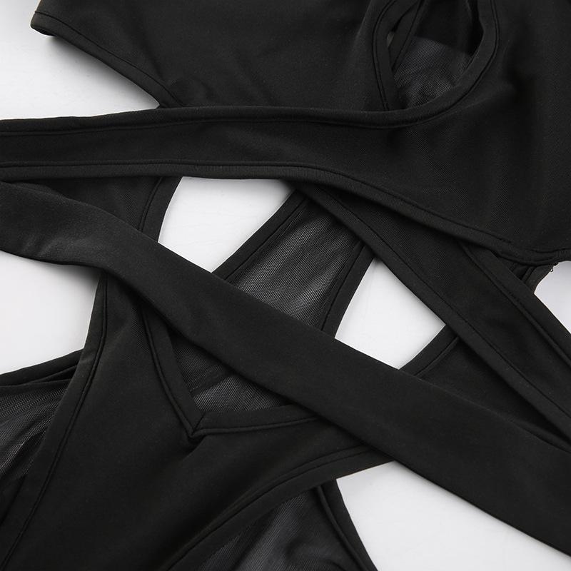 AltGoth Streetwear Sexy kombinéza Ženy Tmavě gotický Cyberpunk Hollow Out Patchwork Body s dlouhým rukávem Harajuku Emo Alt Rompers