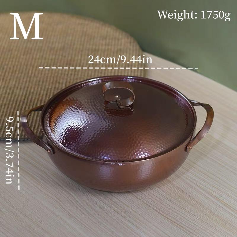 Vintage Copper Pot,Hammer Texture Hot Pot Cooking Utensil for Boiling,Simmering and Pasta Stewing,With lid 26 cm Handheld Pots