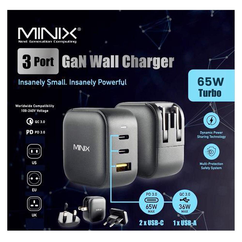 MINIX P1 65W 3-Port GaN Wall Charger with Multi-Protection Safety System