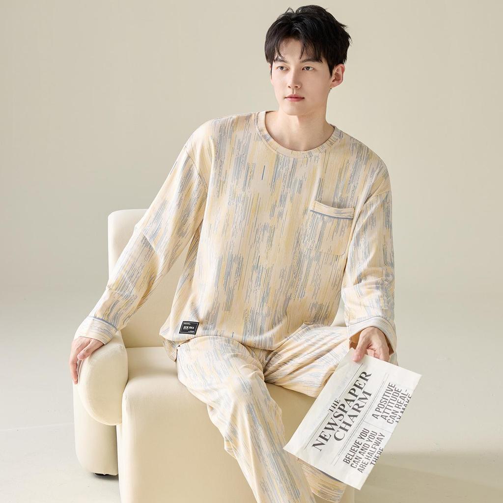 Men's Plus Size Cotton Pajama Set - Long Sleeve & Pants, All Cotton, Relaxed Fit
