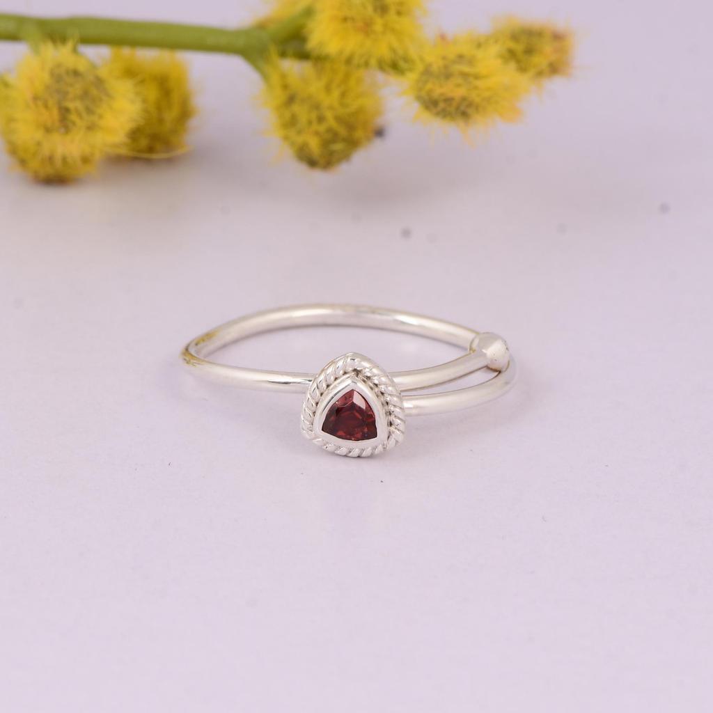 Natural Garnet Adjustable Ring, 925 Sterling Silver Gift for Love.