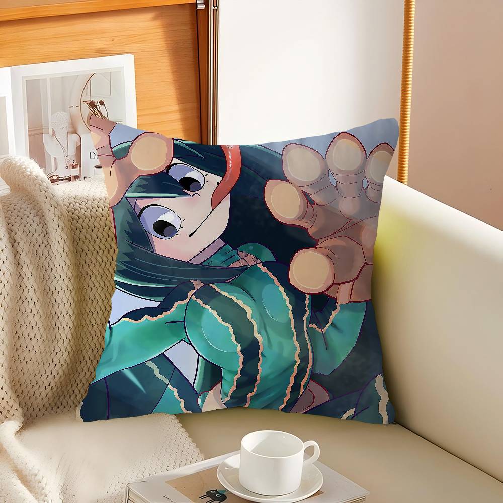 T-Tsuyu Asui Cartoon Animation Pillow Covers Cartoon Sofa Decorative Home Double-sided Printing Short Plush Cute Cushion Cover