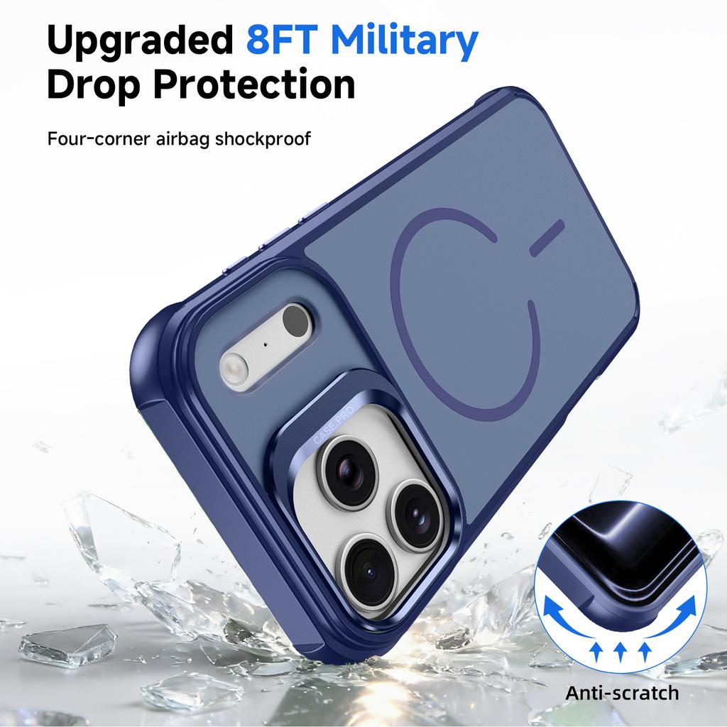 Shockproof Magnetic Phone Case with Camera Kickstand, Hybrid Protective Back for iPhone 18 Pro Max-Blue