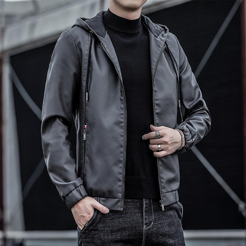 Men's leather jacket, a PU leather jacket, men's hooded super bike