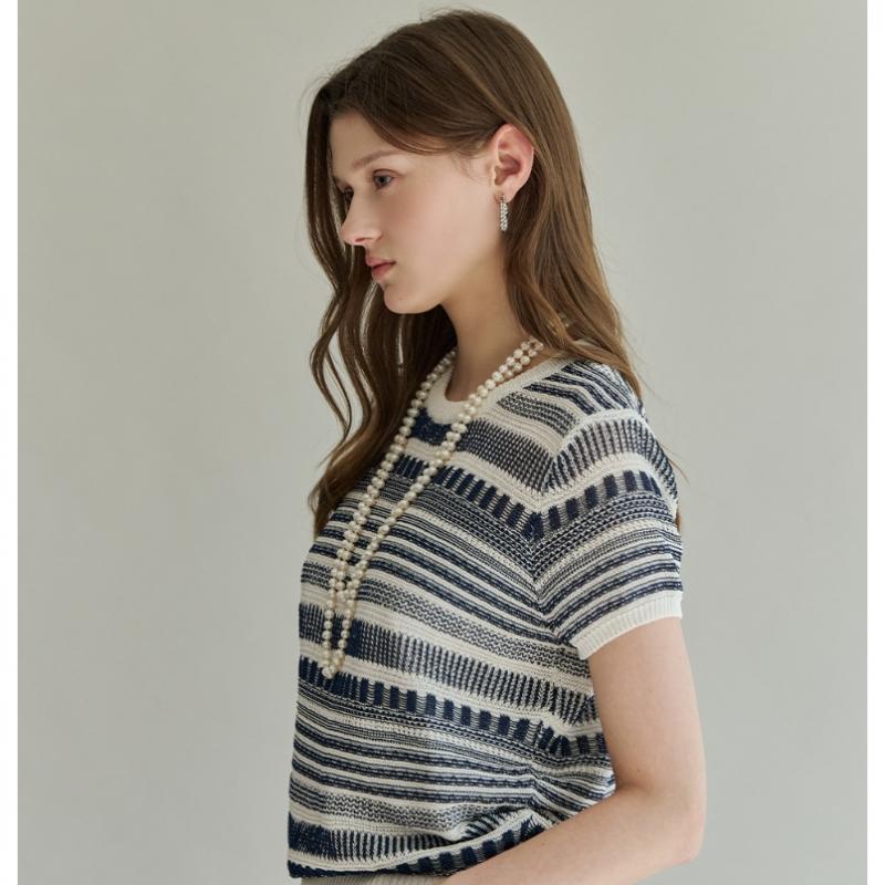 Maxza Mix Pattern Stripe Short Sleeve Knit