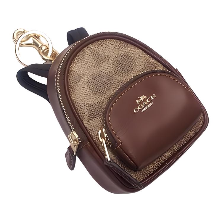 New COACH Coated Canvas Bag Charm Bag Merch Mini Women's Tan CX066-IMXHE