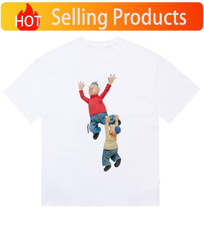 Fun Cartoon Character Print Pattern Tshirt Fashion Trend Short Sleeve Crew Neck Casual Loose Street Wear Unisex Sports Tshirt
