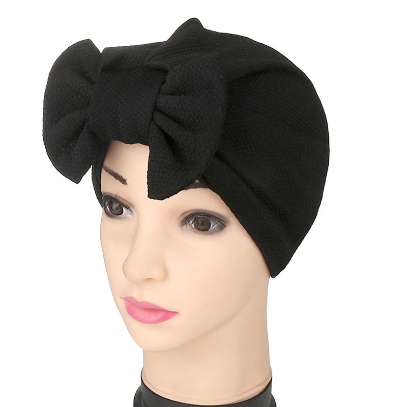 

1Pc Polyester Cancer Chemo Hat Hair Loss Head Scarf Solid Color Cap Fashion Muslim Women Turban Ladies Bow Wrap