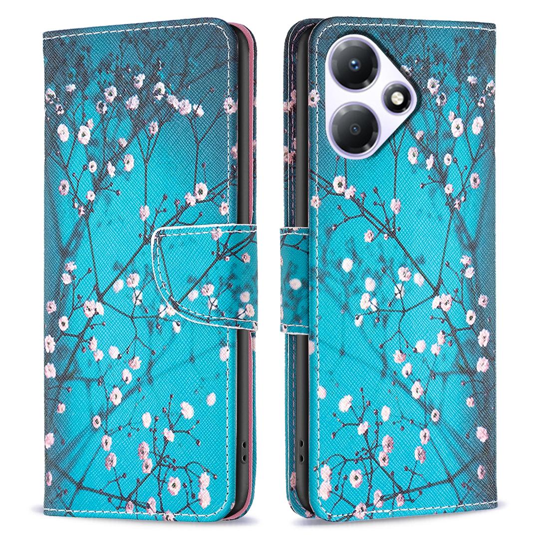

For Infinix Hot 30 Play NFC 4G PU Leather Wallet Case Pattern Printing Folio Phone Cover Plum Blossom