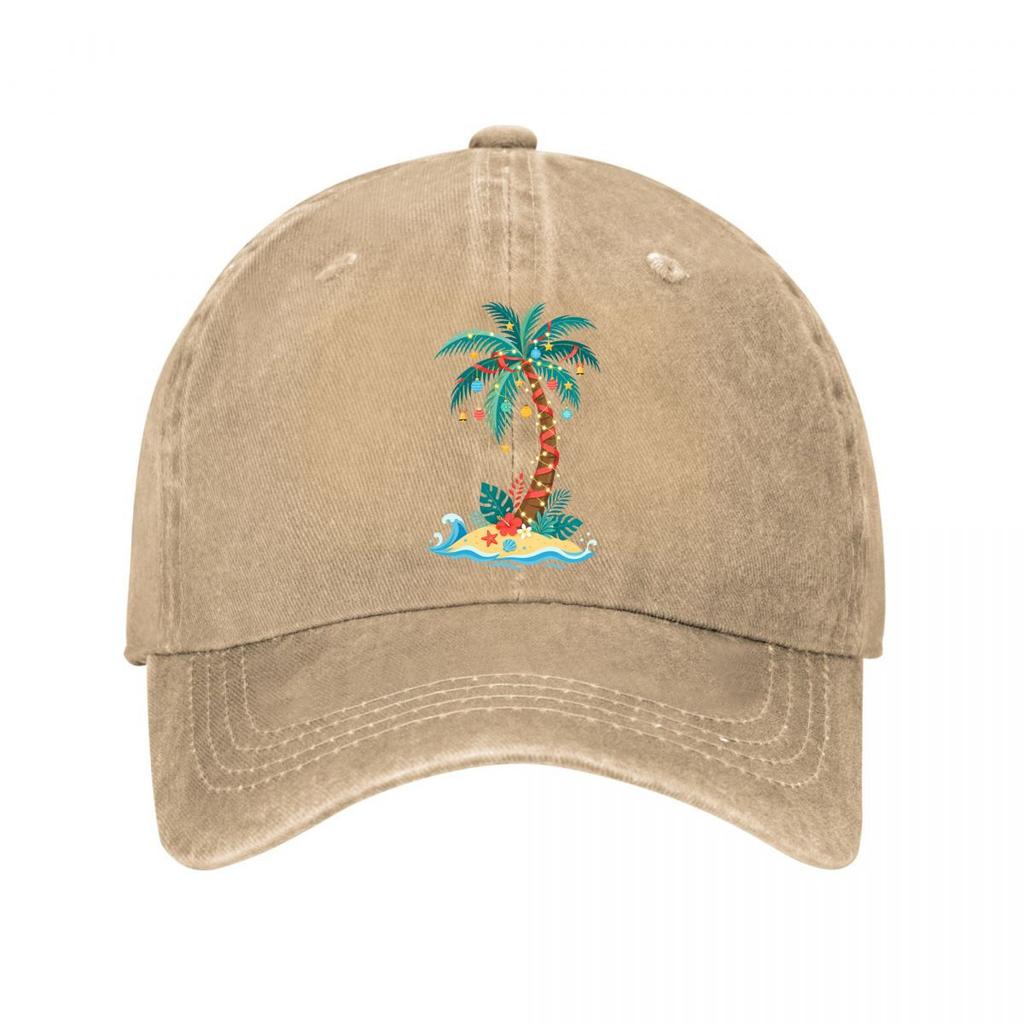 Festive Coastal Palm Holiday Illustr Washed Baseball Cap Outdoor For Womens Unisex FeUnisex Dad Hat