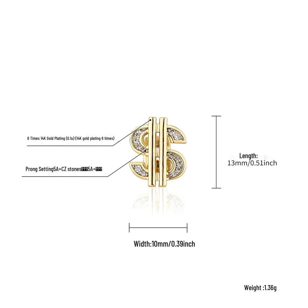 Hip-Hop Dollar Sign Tooth Grillz with Cubic Zirconia - Trendy Halloween Jewelry.