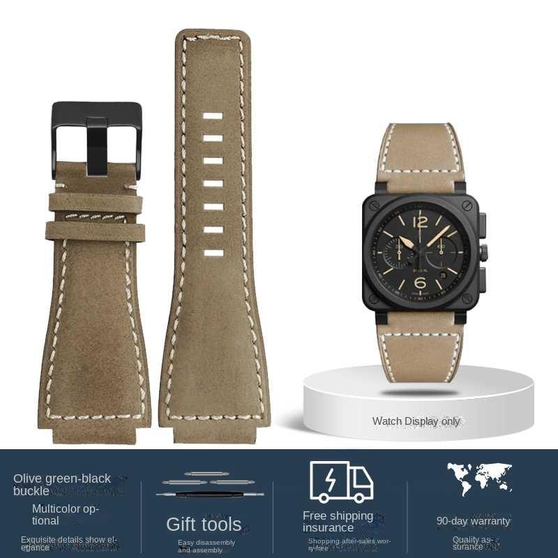 Für Bell Ross B&R BR-01 BR-03 Herren Echtes Leder Uhrenarmband Rindsleder 35-24mm Konvexes Silikonkautschuk Wasserdichtes Uhrenarmband Werkzeug