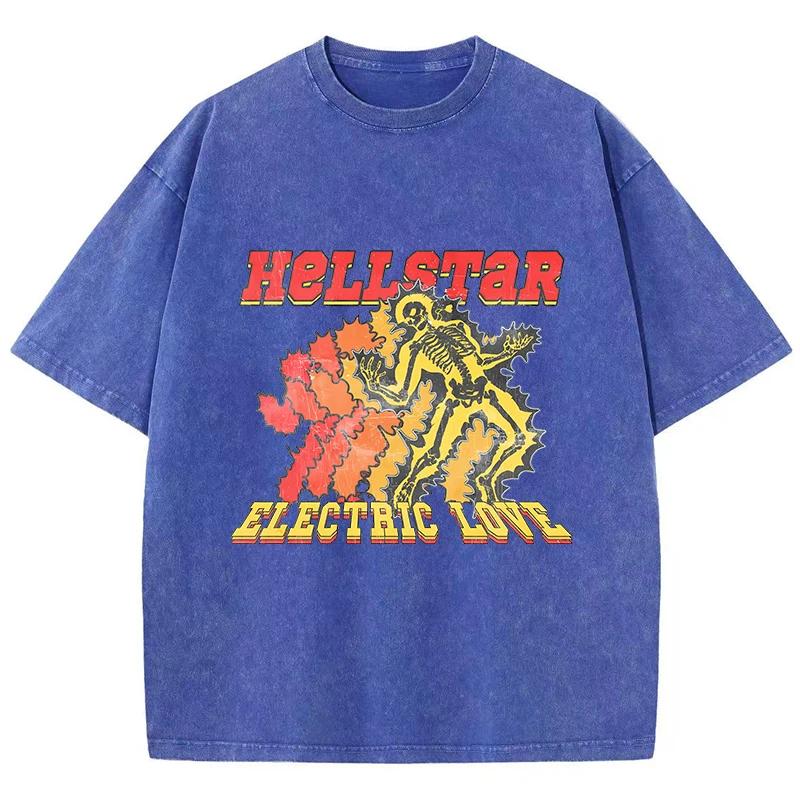 Vintage Woman Acid Wash T-Shirts Electric Love Prints Short Sleeve Tops O-Neck Cotton Oversize Tee Shirts Fashion  Clothes