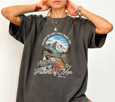 Fishers of Men Shirt Vintage Christian Fishing Graphic Tee Faith Fisherman Shirt