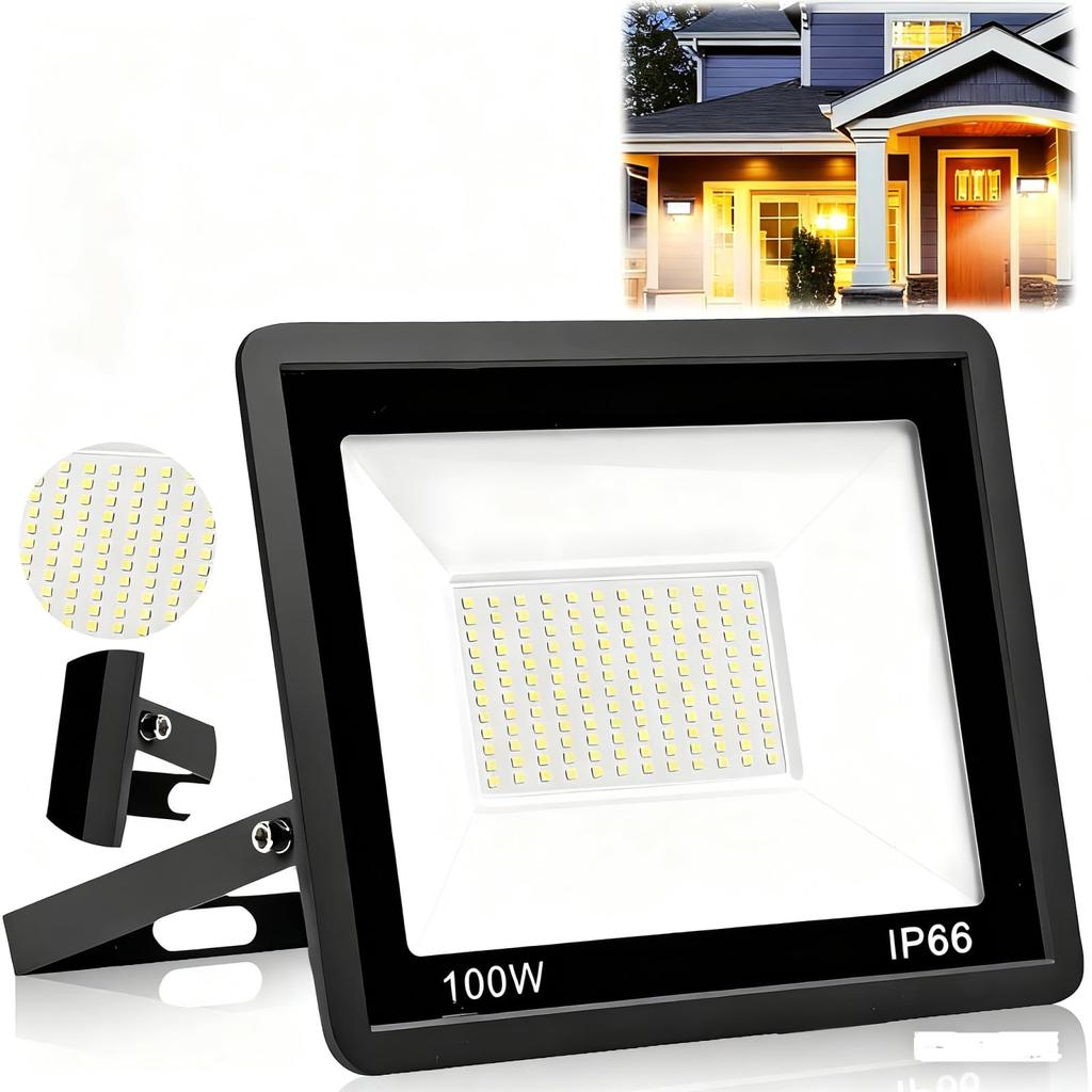 100W LED Flood Light Outdoor - Super Bright IP66 Waterproof Security Light with 120° Beam Angle, Aluminum Housing for Yard, Garden, Garage, Stadium