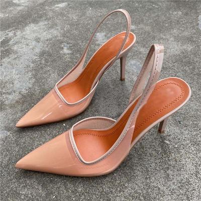 Moda Novos Sapatos Femininos de Salto Alto Nude Cor PVC Transparente Sexy Bico Fino Fechado Stiletto Verão Sandálias Femininas Festa