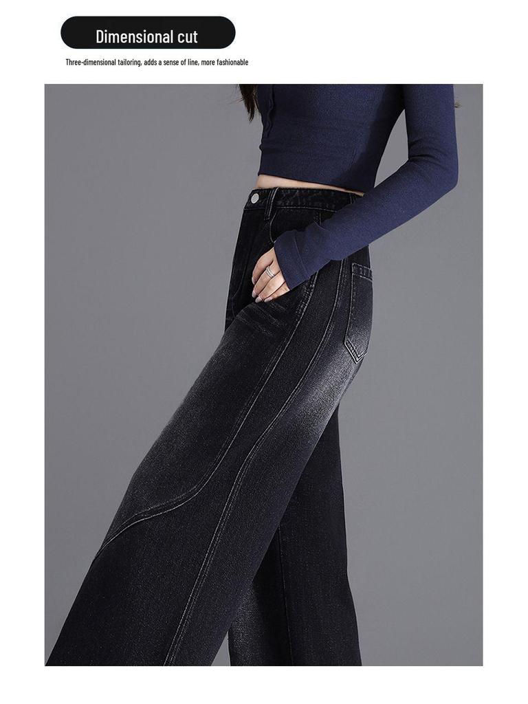 Women's High Waist Velvet Straight Leg Jeans - 2025 Trendy Narrow-Wide Pants for Autumn & Winter