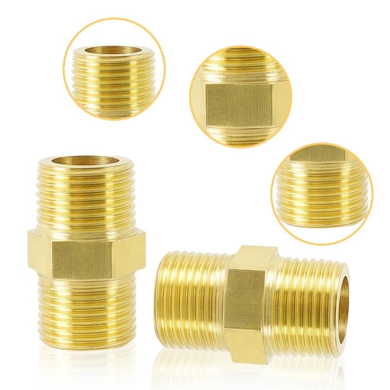 Strong Double Male Threaded Brass Fitting Universal Pipe Connector Univsersal Pipe Adapter for Home & Industrial Use