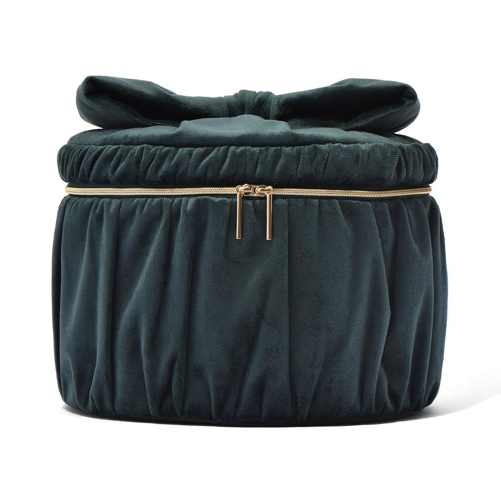 Francfranc Velvet Ribbon Vanity Cosmetic Makeup Makeup Storage Pouch, Large, Green, Pouch, Box,