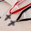 European & American Dark Style Velvet Choker with Hollow Cross Pendant