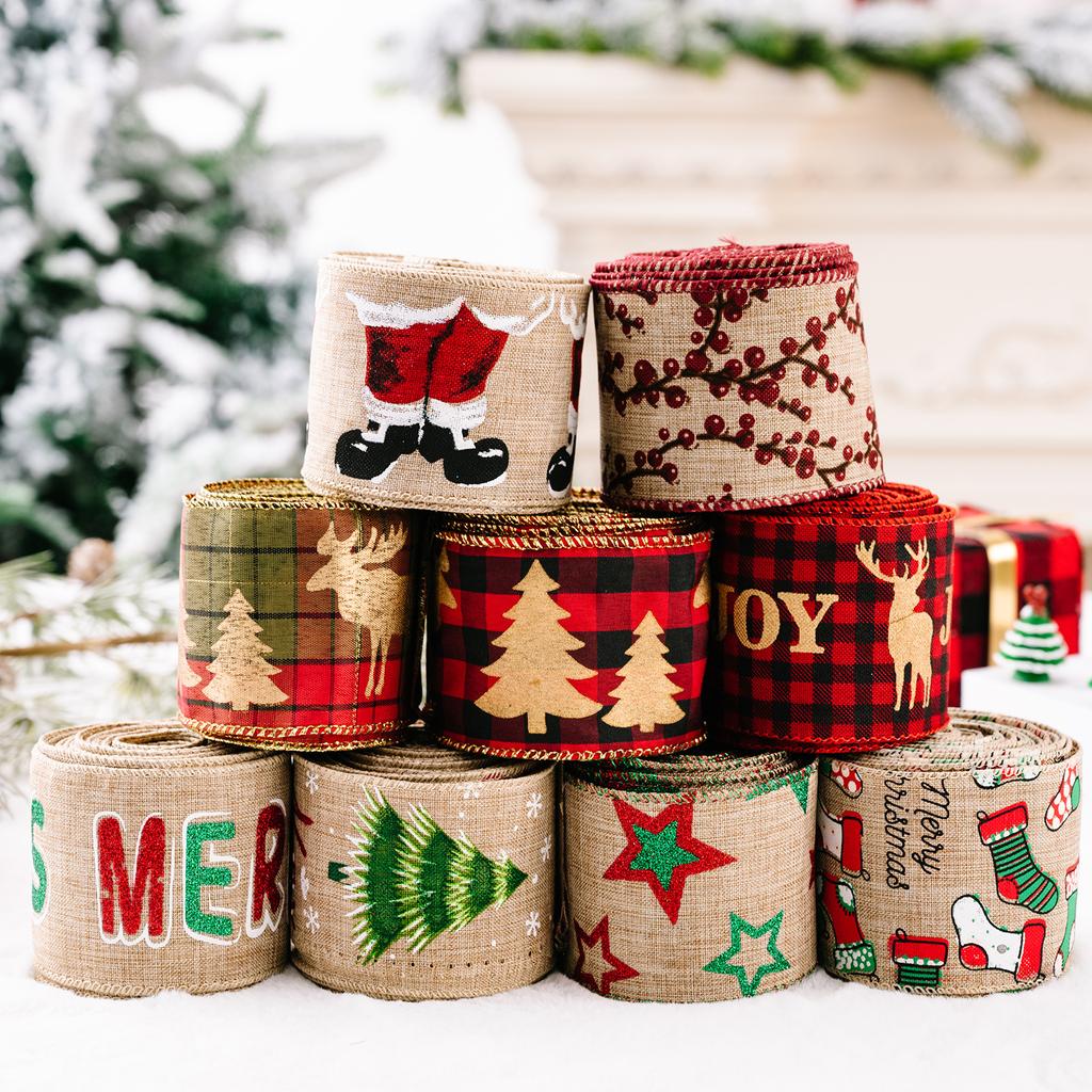 5M Christmas Ribbon Brown Wrapping Ribbon Craft Cotton Christmas Tree Star Ribbons for Gift Wrapping Crafts Xmas Tree Bows Cakes Cards Decor