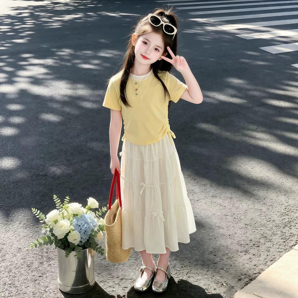 Girls' Summer Korean Style Casual Skirt Set - Fresh, Versatile Princess Look