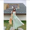 French Mint Green Lace Suspender Dress, New Summer Style, Elegant Waist-Cinching, Slimming, Seaside Resort Style A-Line Dress
