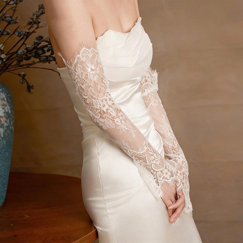 Lace Floral Pattern Lace Gloves Arm Sleeves For Wedding Gowns Sheer Armwear for Bride Ceremony Photography Supply